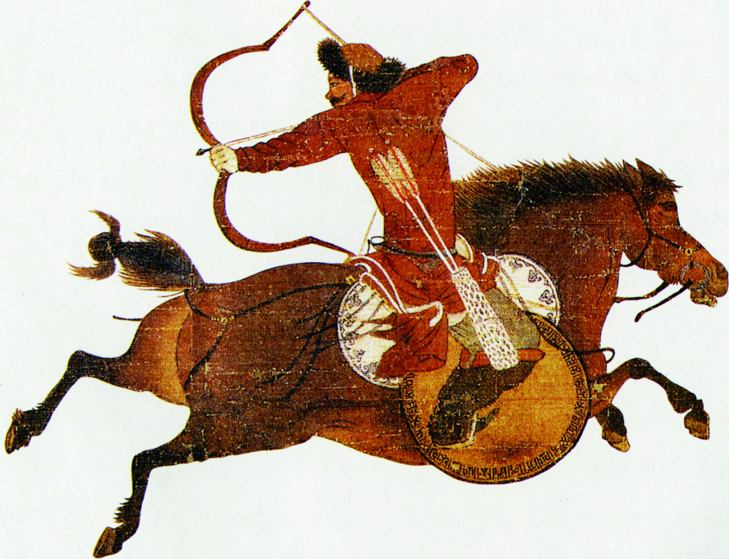 말을 타고 활을 쏘는 몽골의 기마병
